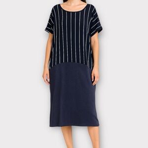 Alembika Women’s Tunic Dress Small Mixed Media Graphic Stripes Lagenlook Luxury